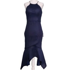 NWOT Bariano Navy Blue Asymmetric Open Back Dress